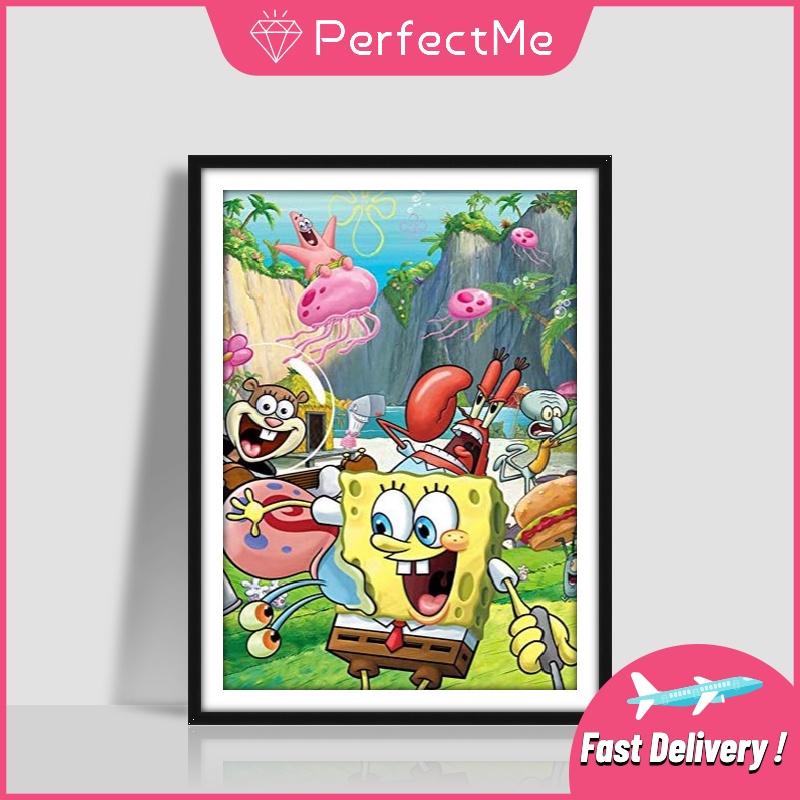 Bộ tranh đính đá diy hình chú bọt biển nhiều màu sắc phù hợp làm quà trang trí nhà cửa 30x40cm