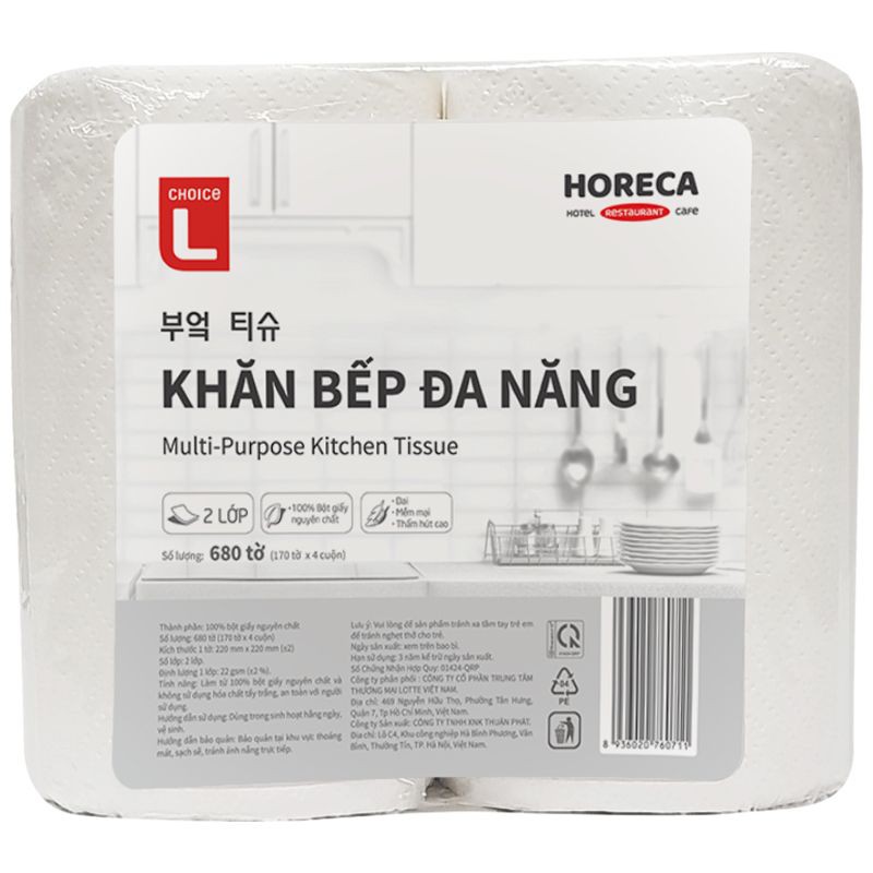 Khăn Giấy Bếp Đa Năng Choice L 2 Lớp Lốc 4 Cuộn