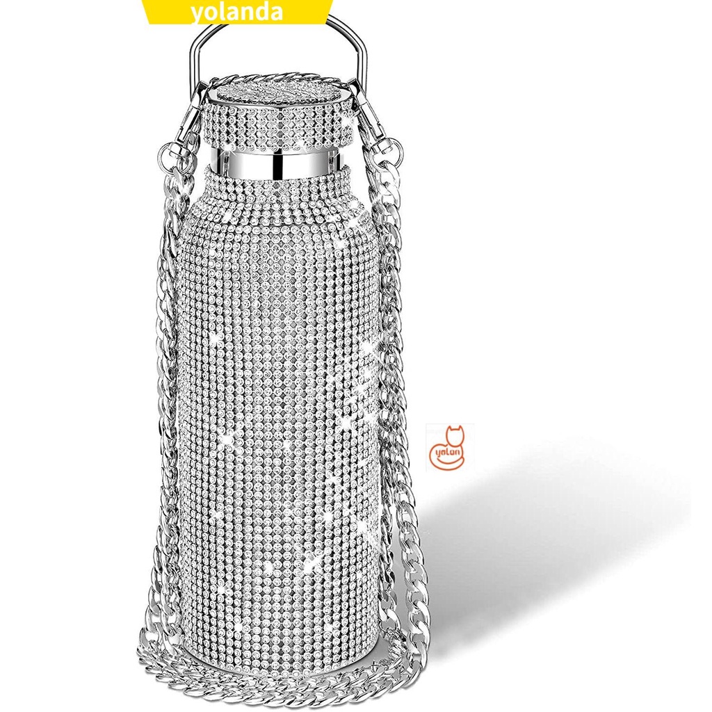 Bình nước giữ nhiệt bằng thép không gỉ đính đá lấp lánh thời trang cho nữ