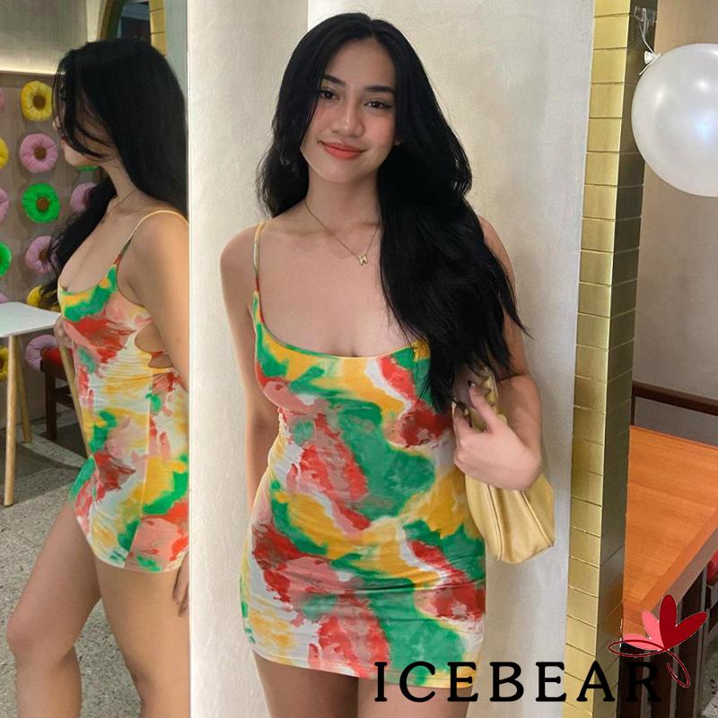 Đầm Body Nữ Không Tay Họa Tiết Màu Loang Quyến Rũ