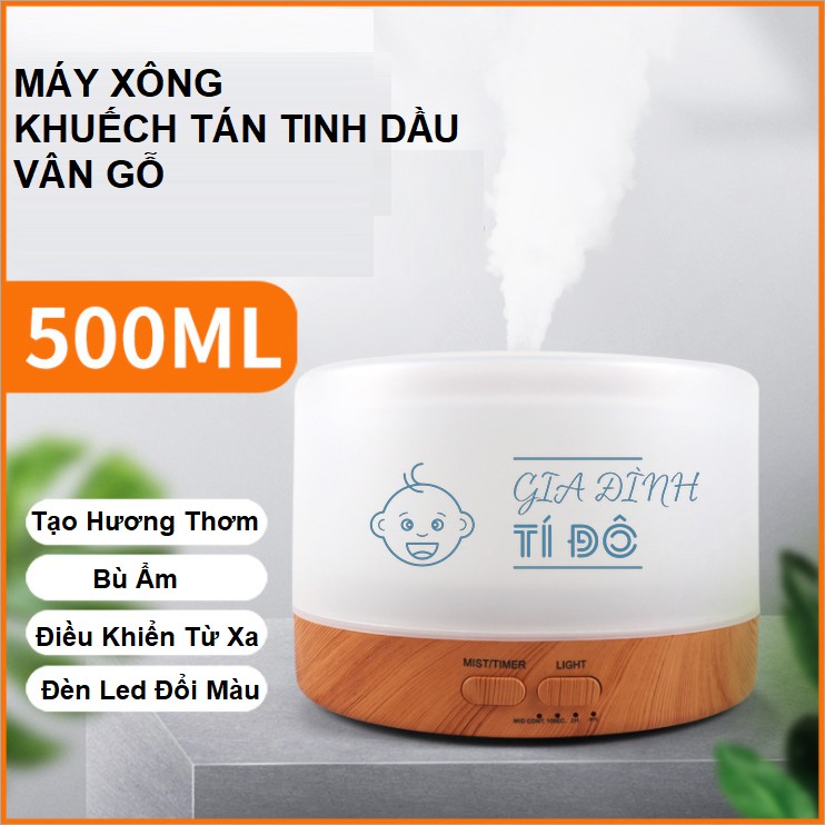 Máy Khuếch Tán Tinh Dầu Sử Dụng Công Nghệ Khuếch Tán Siêu Âm Có Remote Điều Khiển Từ Xa Dung Tích 500Ml Có Đèn Led 7 Màu