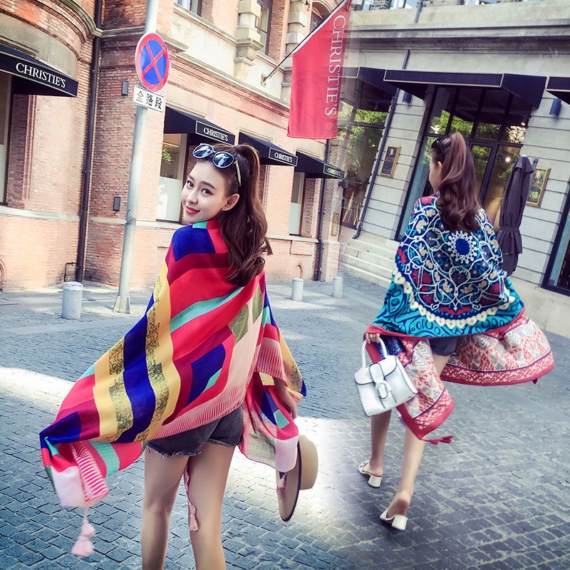 [Trang Sức Đẹp] Khăn Choàng Tua Rua Vải Cotton Lanh Chống Nắng Chống Nắng Đi Biển Thời Trang Đi Biển Mùa Hè Cho Nữ