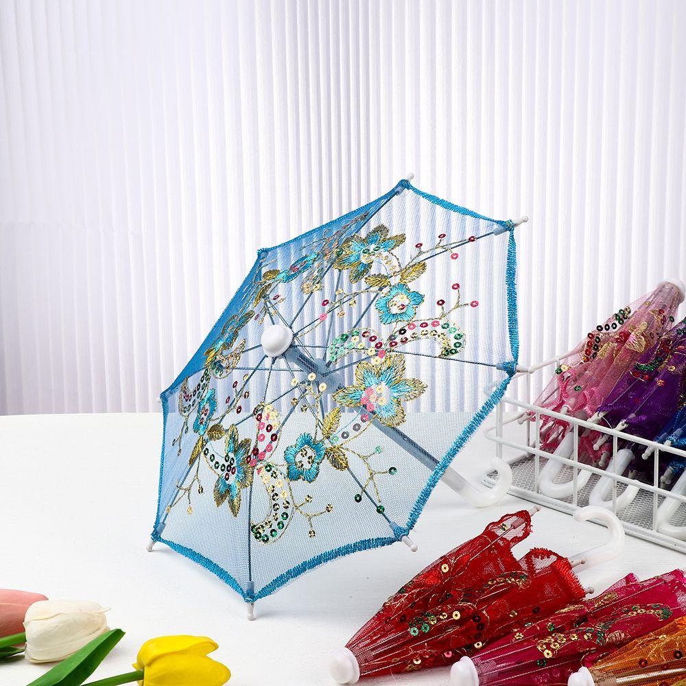 Dù Che Mưa Mini Thêu Ren Hoa Dành Cho Búp Bê