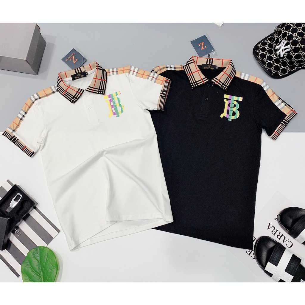 Áo thun nam polo cao cấp có cổ tay ngắn phối họa tiết vải cotton co dãn mẫu mới nhất AHFASHION