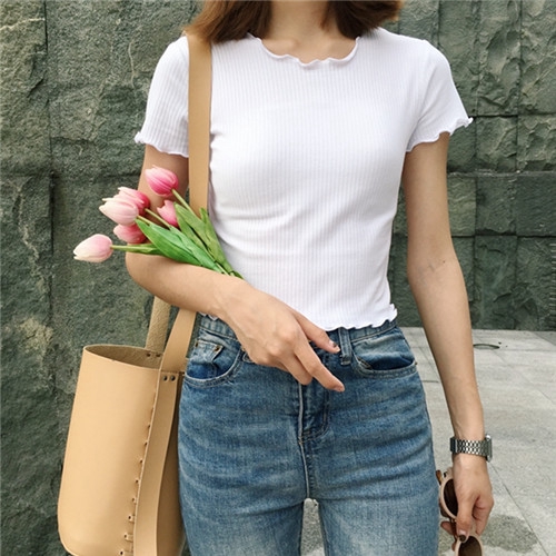  Áo croptop Xiaozhainv thun gân tay ngắn năng động cho nữ