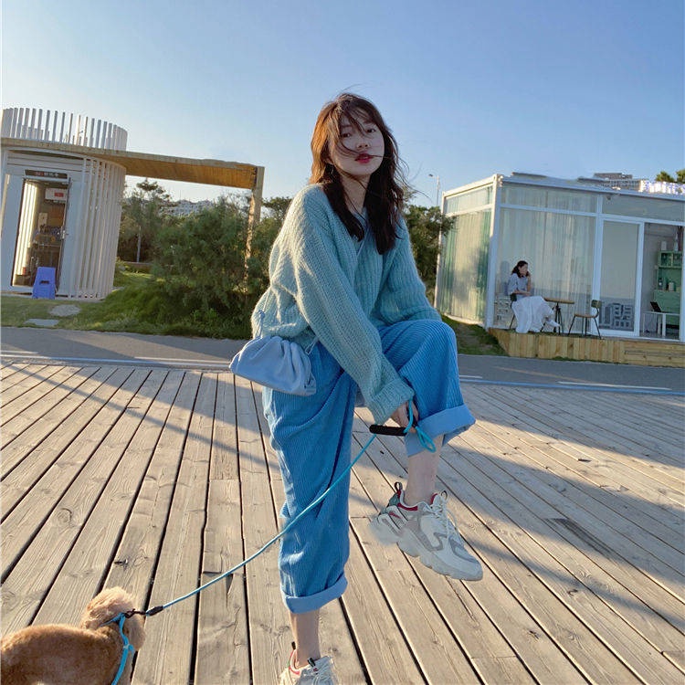 Áo Sweater Dệt Kim Dáng Rộng Màu Sắc Xinh Xắn Cho Nữ