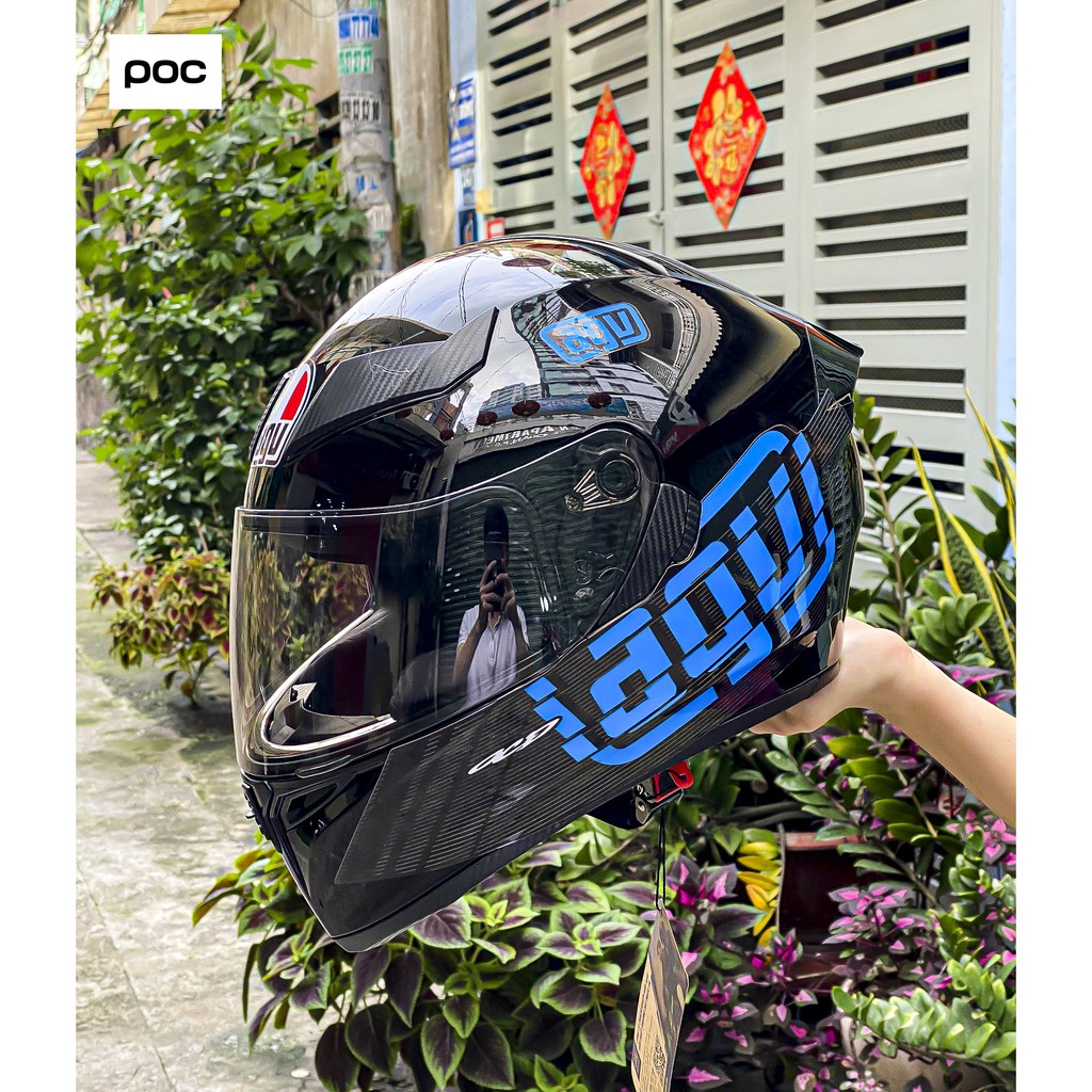 NÓN BẢO HIỂM FULLFACE ROYAL M138B 1 KÍNH ĐEN BÓNG LÊN TEM AGV XANH DƯƠNG BẢO HÀNH 12 THÁNG