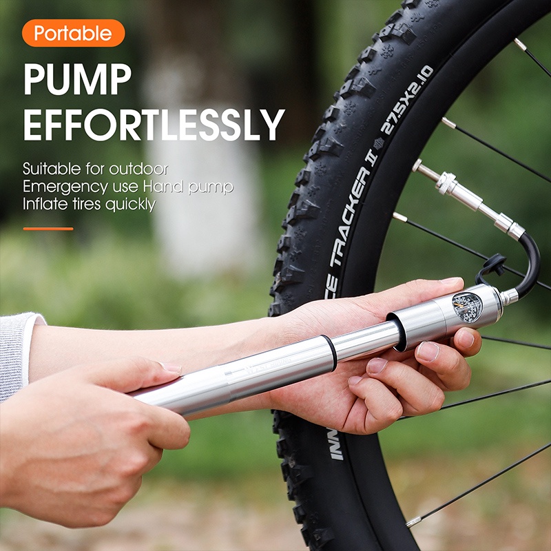 Bơm hơi cầm tay WEST BIKING ống nhỏ có dụng cụ đo áp suất dành cho lốp xe đạp