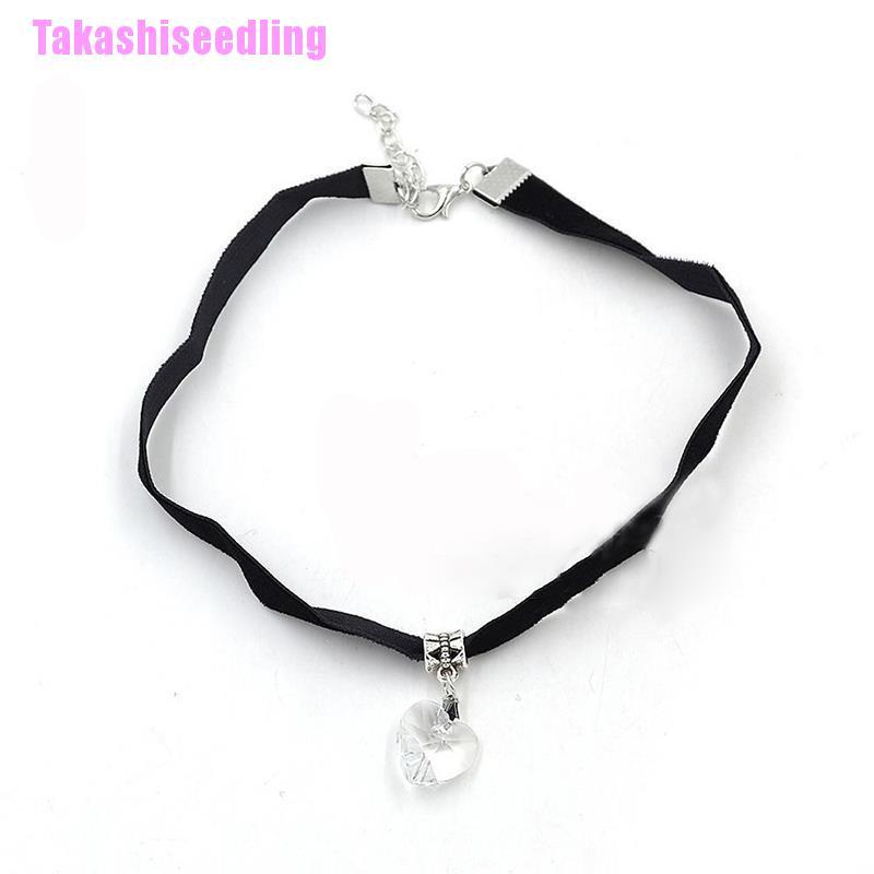 1 Vòng Cổ Choker Dây Nhung Mặt Trái Tim Đính Đá Phong Cách Gothic Cổ Điển 80