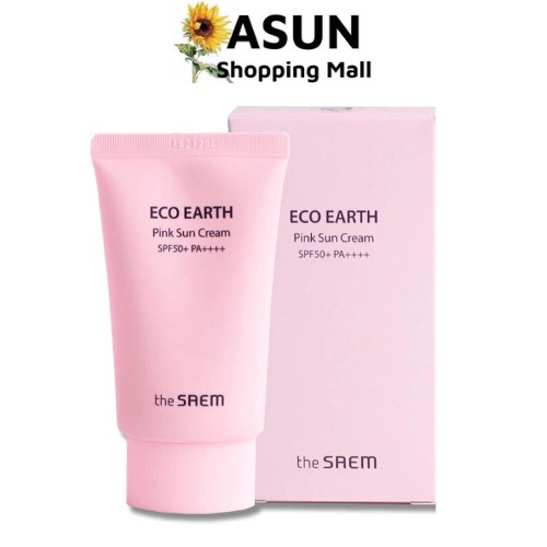 Kem Chống Nắng The Saem Giảm Dầu 50g Nâng Tone Da Sáng Hồng Eco Earth Pink Sun Cream EX SPF50+/PA++++