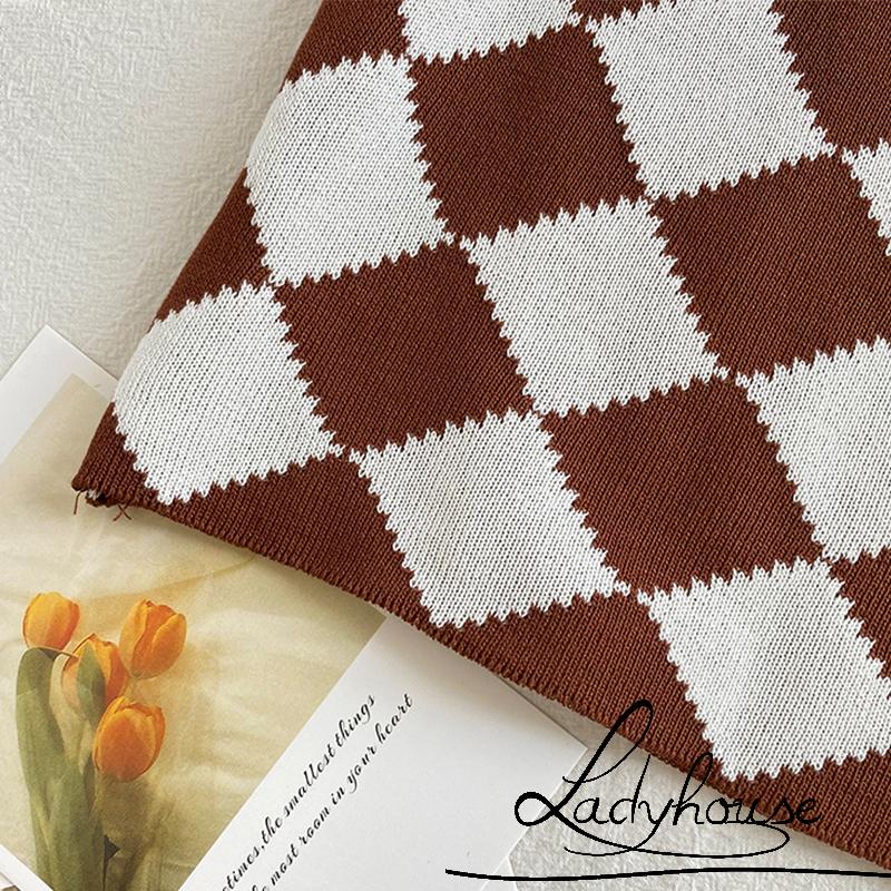 Áo Croptop Hai Dây Dệt Kim Hở Một Bên Vai Họa Tiết Kim Cương Cho Nữ