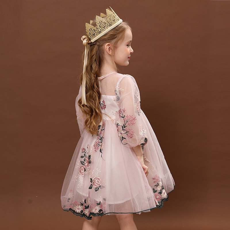 Đầm công chúa phù dâu thêu hoa dành cho bé gái xinh xắn