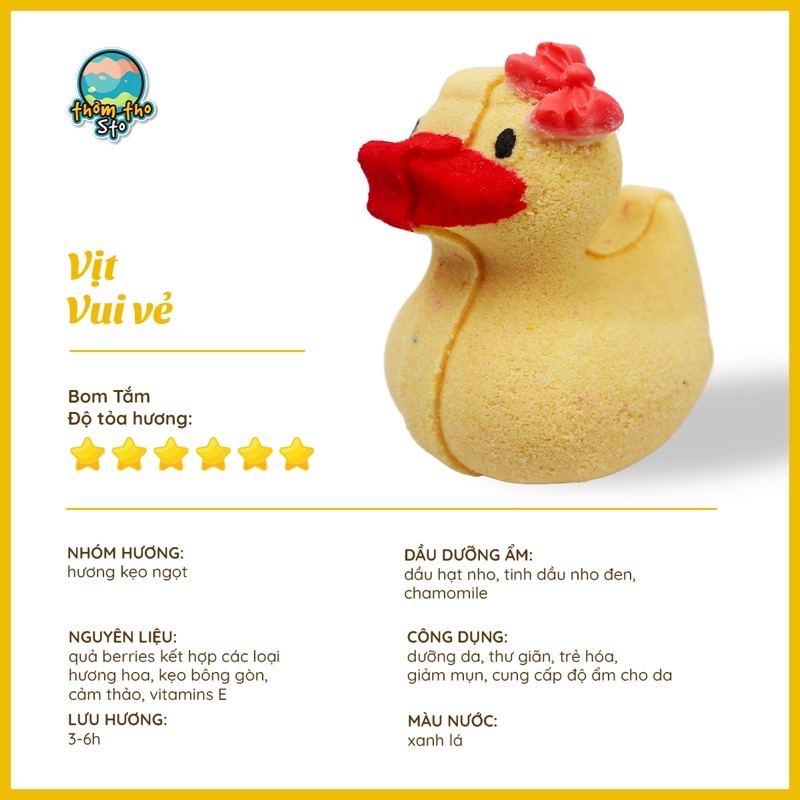 Bom tắm, viên sủi bồn tắm sủi màu sắc VỊT VUI VẺ bath bomb, 140 gram