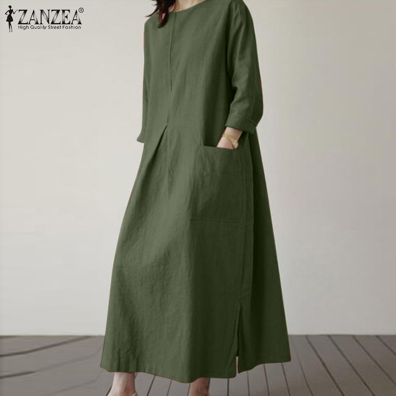 Đầm ZANZEA tay 3/4 dáng rộng phong cách châu Âu cá tính cho nữ