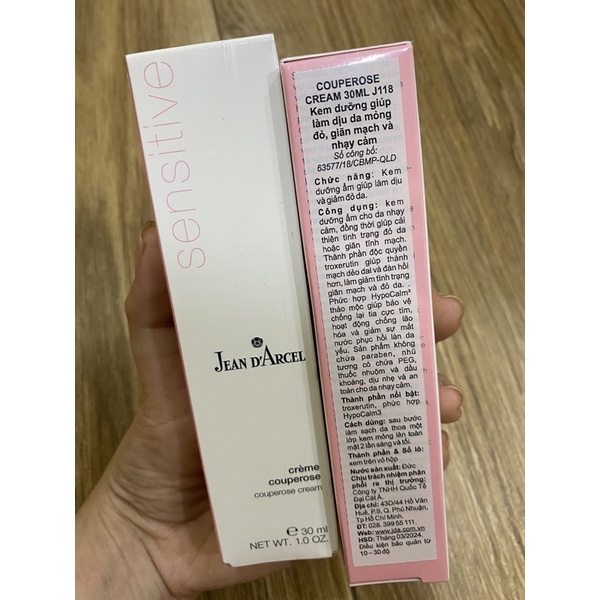 Kem dưỡng giảm đỏ da và tĩnh mạch couperose cream Jean d’Arcel