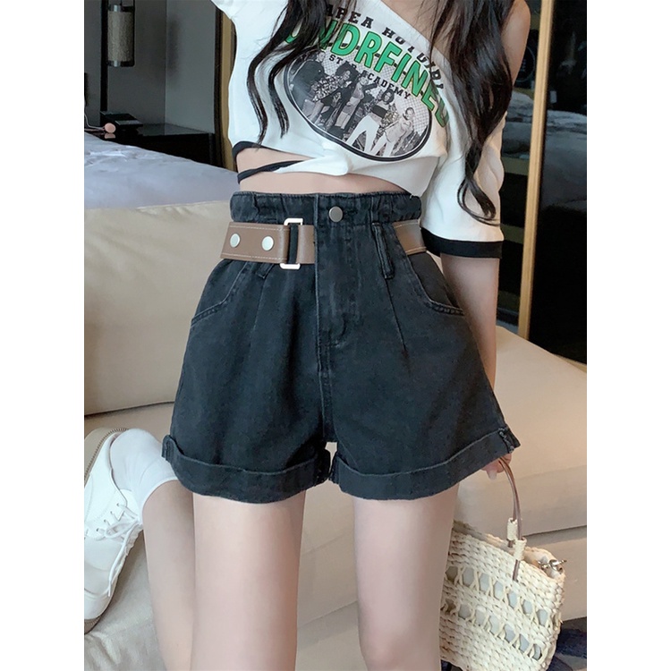 COZOK Quần Short denim Lưng Cao Ống Rộng Thời Trang Dễ Phối Đồ