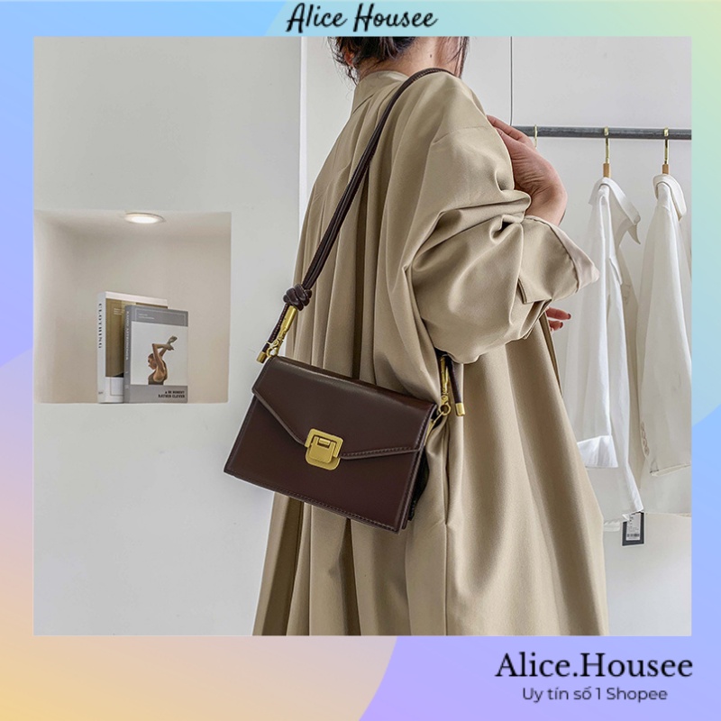 Túi đeo chéo đeo vai nữ da dáng vuông có khóa cao cấp công sở thời trang Alicehousee QH0007