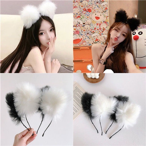 Bờm cài tóc tai mèo phủ lông mềm mịn, Băng đô rửa mặt, hoá trang, cosplay Miêu nữ