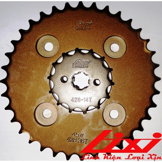 Bộ nhông sên dĩa xe DREAM 428H-14T-36T-102L đúc xi màu xám Lixi