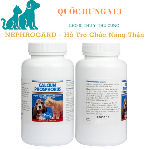 CANXI PHỐT PHO PETAG CHẮC XƯƠNG CHÓ MÈO  - Calcium Phosphorus 50 viên - QUỐC HƯNG VET