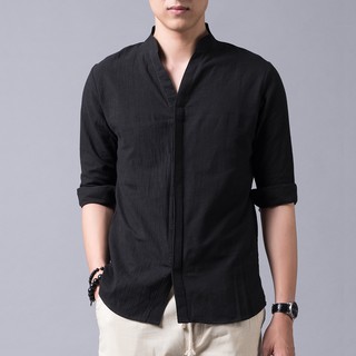 Áo đũi nam dài tay giấu khuy Thời Trang Vải Đũi (Linen) Cao Cấp R.Menswear