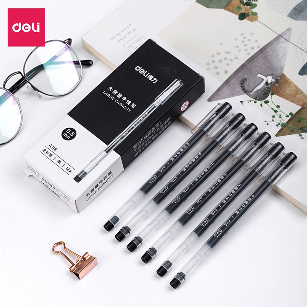 Bút gel đen xanh Deli A116 ngòi 0.5mm - Bút mực gel đen xanh đỏ trang trí sổ dễ thương học sinh - MIYABI