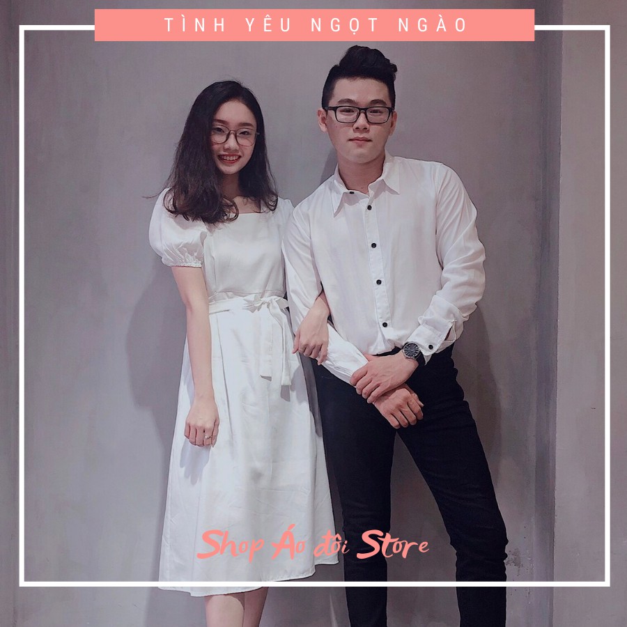 Bộ áo váy sơ mi cặp cao cấp, đồ đôi nam nữ dễ thương, chất đẹp để chụp hình cưới, đi du lịch