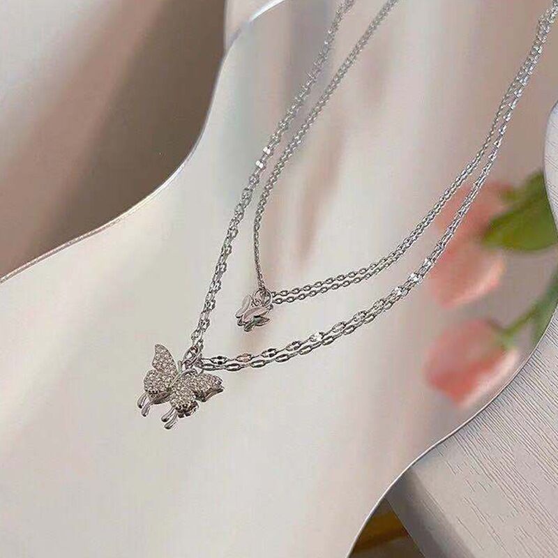Vòng Cổ Choker Hai Lớp Mặt Hình Bướm Sang Trọng Đơn Giản Dành Cho Nữ