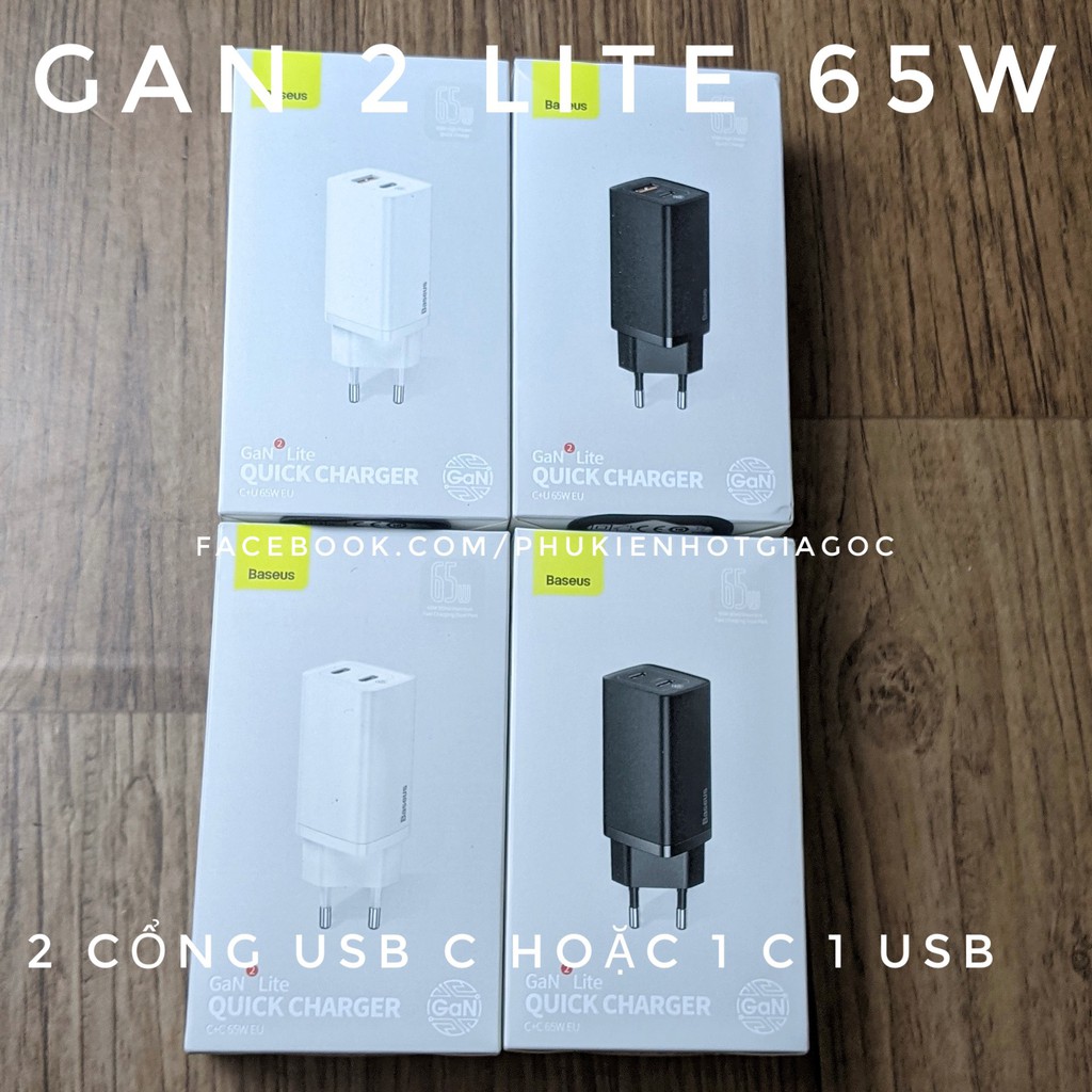 Củ sạc Baseus 60W/ 65W GaN 2 Lite USB QC 4.0 3.0 AFC SCP USB PD Cho Iphone 11 Pro max, iPad Pro, MacBook Pro, Laptop