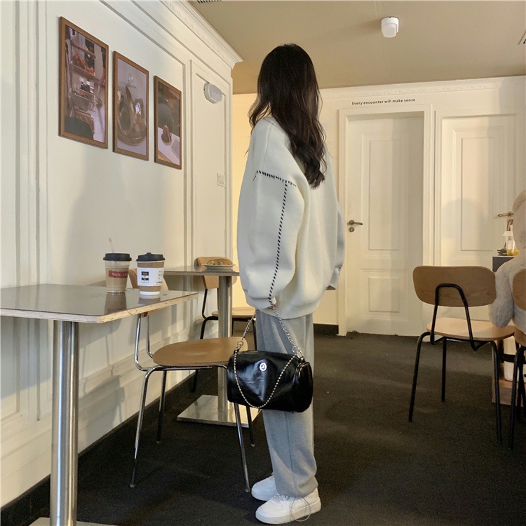 Áo khoác len cardigan nữ phối viền sọc đen trắng chất đẹp hàng Quảng Châu free size phong cách Hàn Quốc