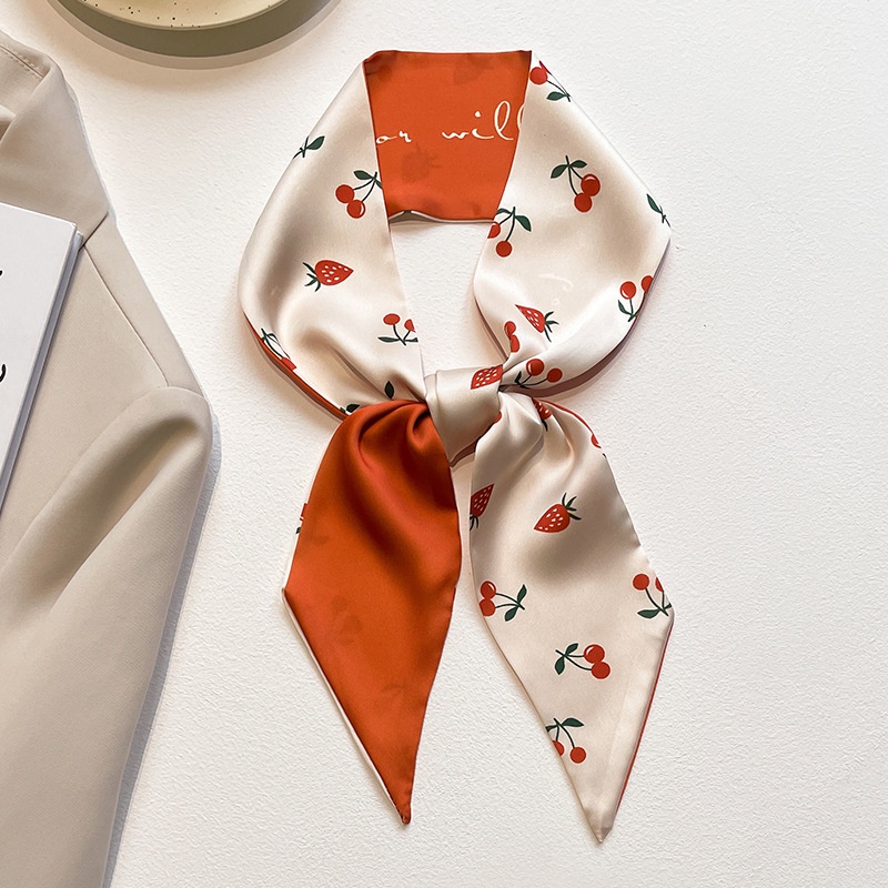 Hàng Mới Về [Hàng Mới Về] Khăn Choàng Cổ Dài Bằng Lụa Nhỏ Họa Tiết Hoa Dâu Tây Cho Nữ