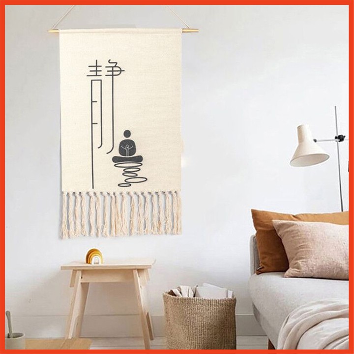 [Giảm giá sốc] Thảm treo tường tua rua phong cách vintage 50x70cm + Tặng kèm thanh gỗ, dây treo, đinh tàng hình