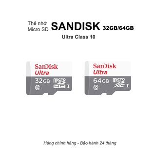 Thẻ nhớ micro sandisk ultra 32gb/ 64gb-sdsqunr-gn3mn class 10, sử dụng cho điện thoại và camera