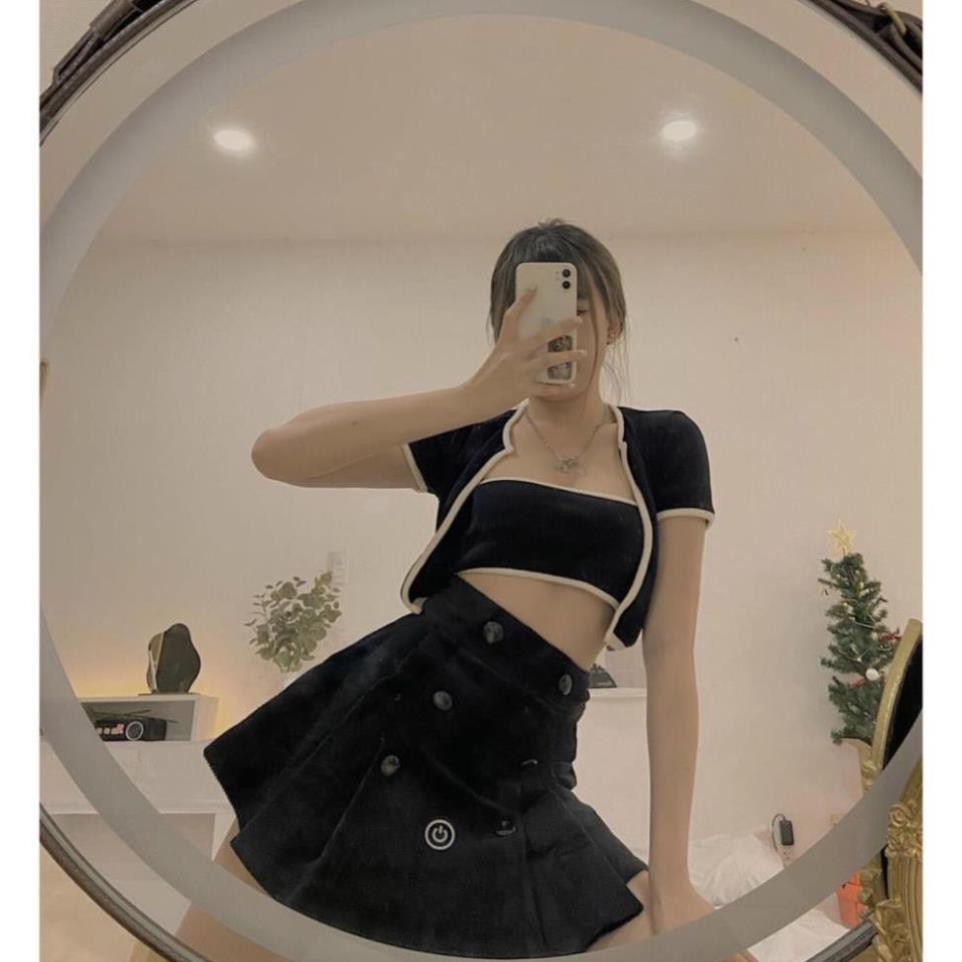 [[MM] Set áo ống kèm áo khoát viền ĐEN TRẮNG, set áo croptop kèm áo khác thun co giãn | BigBuy360 - bigbuy360.vn