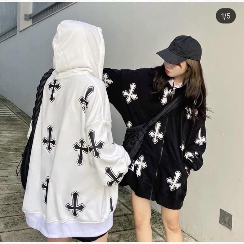 Áo Nỉ Unisex Chữ Thập 2 Màu dưới 65kg - Áo Khoác Nam Nữ Có Mũ Dáng Rộng G0181 Fahsion_Miu