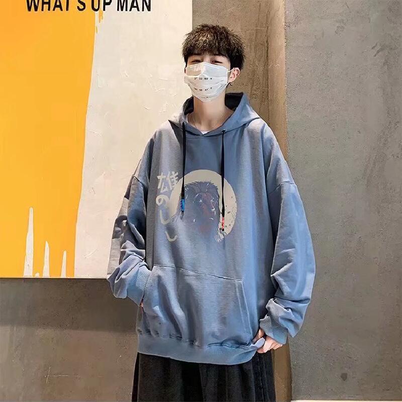 Áo hoodie dáng rộng in họa tiết hoạt hình phong cách Nhật Bản thời trang cho nam size M-5XL