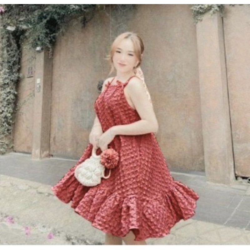 Đầm Baby Doll phối bèo to bầu bí đều đẹp chất vải Xốp dày dặn Cam Kết Hàng Y Hình