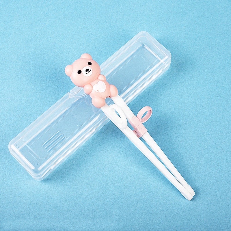 Đũa tập gắp xỏ ngón hình gấu có hộp đựng cho bé ăn dặm