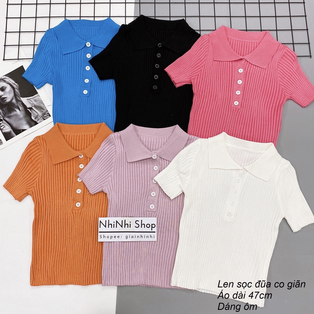 Áo len cổ bẻ sọc tăm ngắn tay khuy ngực nhiều màu AS6518 - NhiNhi Shop