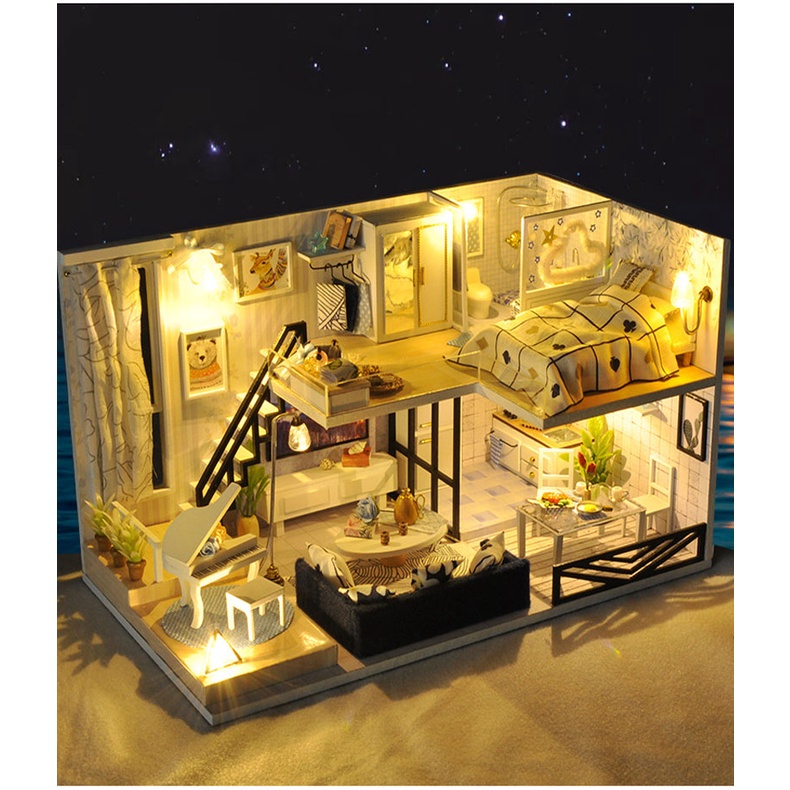 Mô Hình Nhà Gỗ Diy  TD32 LOFT Tặng Keo +Nhip + Mica Bản Tiếng Anh