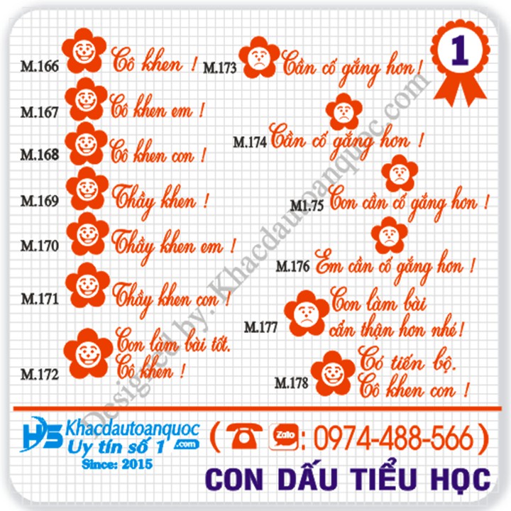 Con dấu tiểu học (cô khen, cần cố gắng) đặt theo mẫu