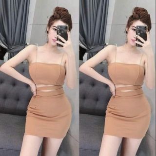Đầm body 2 dây hở eo sexy