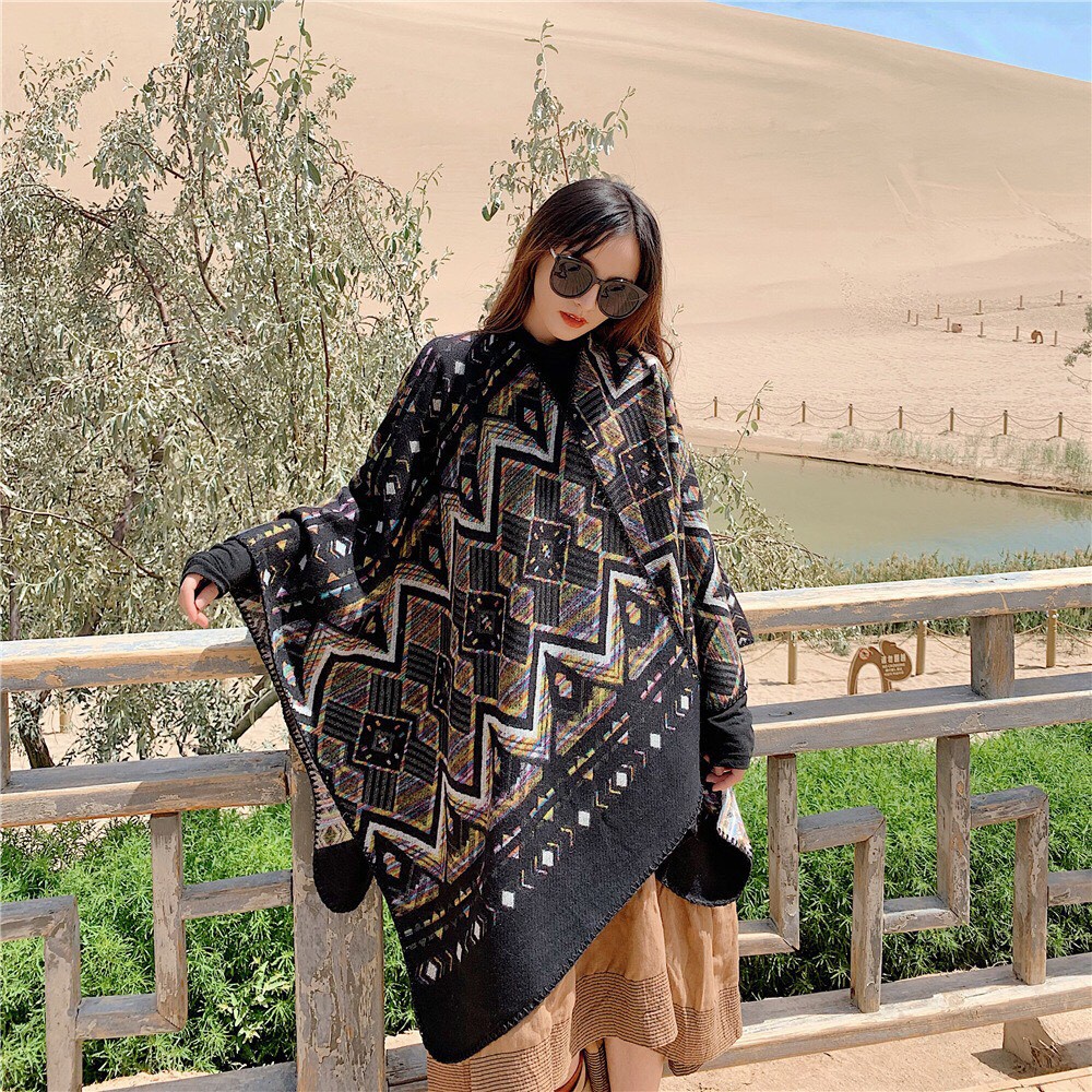 Áo choàng boho không mũ khăn choàng ấm mùa đông size 155*130cm - Mã LE33  Lemon