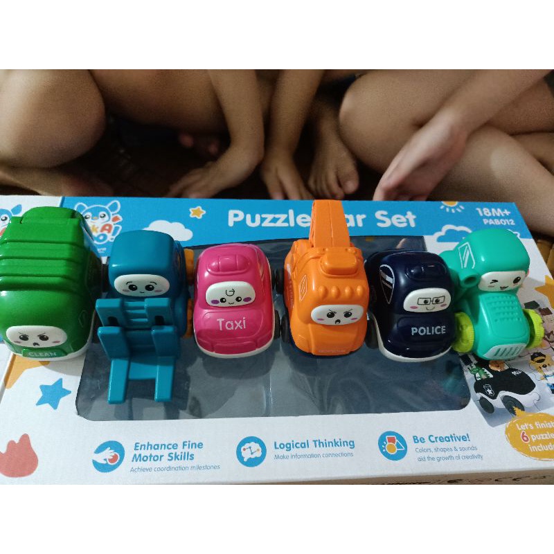 Bộ 6 xe ôtô bánh đà kèm xếp hình Puzzle Car Set quà tặng của Bobby