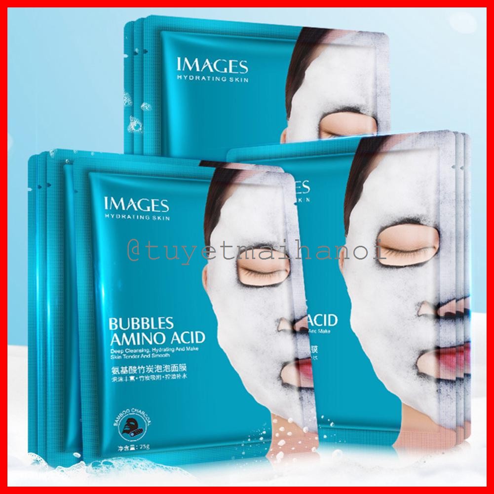 Combo 10 miếng mặt nạ sủi bọt thải độc Images chiết xuất than tre hoạt tính - Amino Acid Bubbles facial Mask