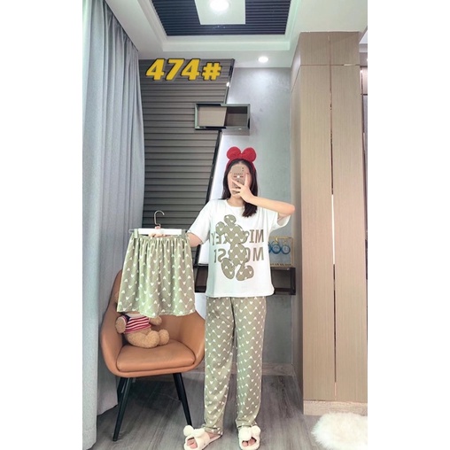 Đồ bộ mặc nhà 2 quần, Bộ thun Quảng Châu tay ngắn quần dài , set 3 món tay cộc, Ship Hoả Tốc trong 30’