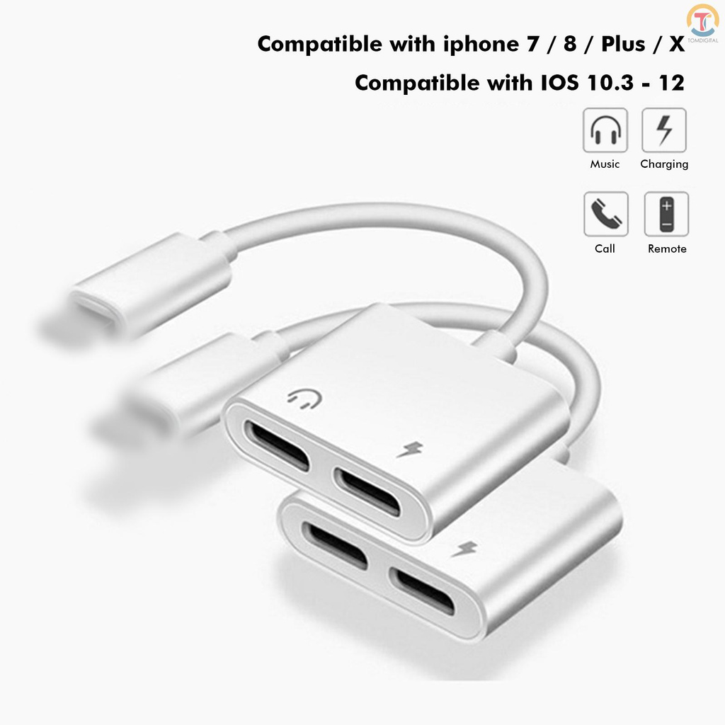 2 in 1 Charging Cable Splitter Earphone Cable Audio Adapter IOS Audio Headset Charger Converter Compatible with iPhone 11 Pro X XS Max XR 7 8 Plus