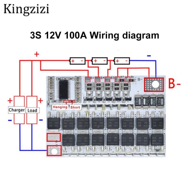 Mô đun bảng mạch bảo vệ pin sạc Lithium 3s / 4s / 5s Bms 12v 16.8v 21v 3.7v 100a Li-Ion tiện dụng