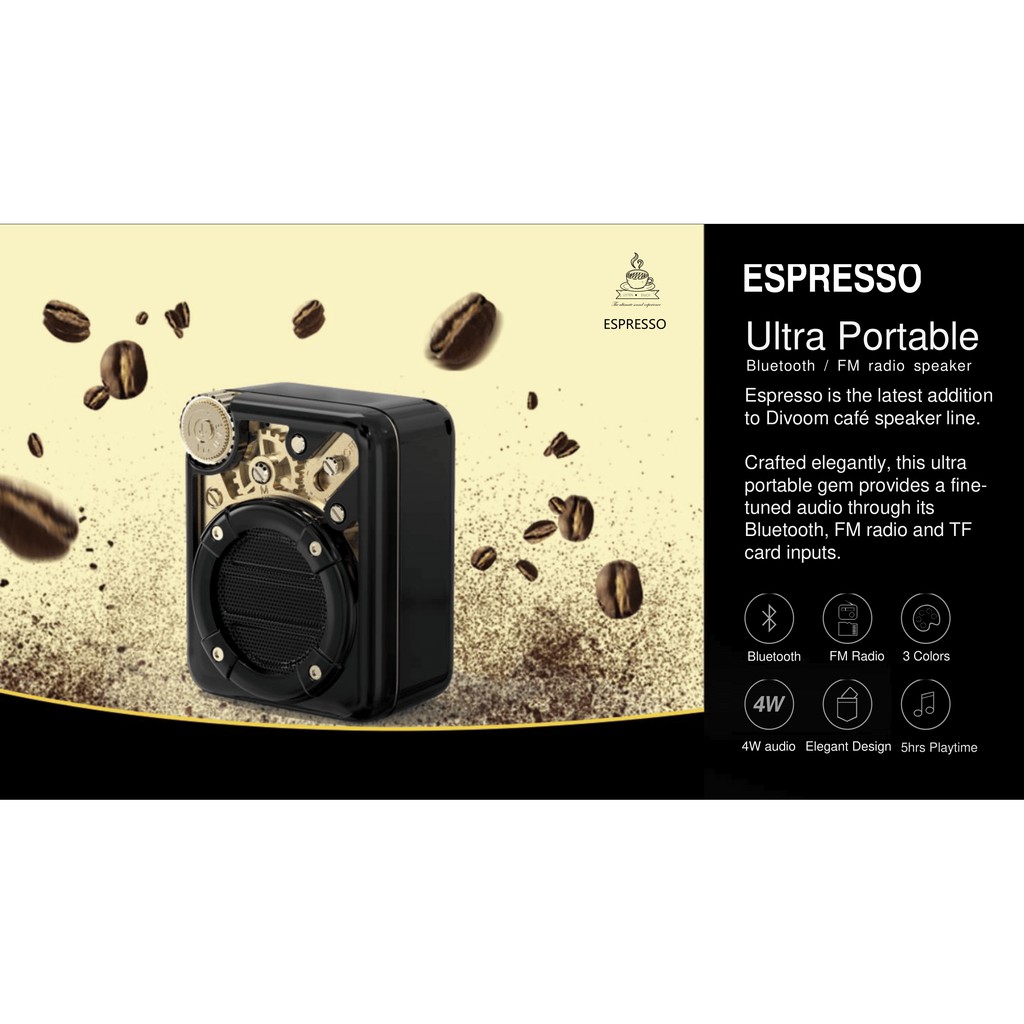 Loa Divoom Espresso 4W - tích hợp Bluetooth v 5.0, FM radio và TF card (BAO BÌ KHÔNG ĐẸP)