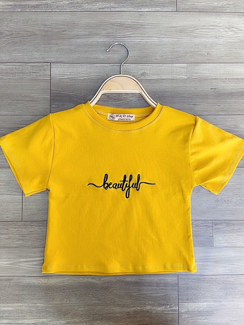 Áo croptop thêu chữ thun cotton 6 màu loại xịn LIKANO CRT21